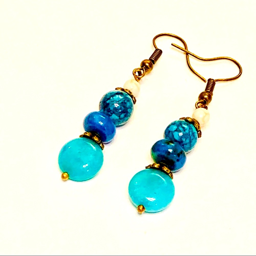Chrysocolla, & Jadeite Blue Green Earrings